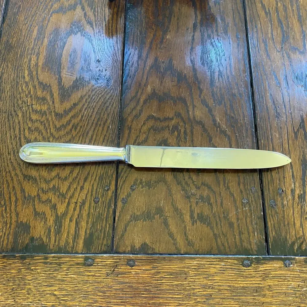 Christofle Perles Carving Knife Silverplate France 13in Serving Beaded